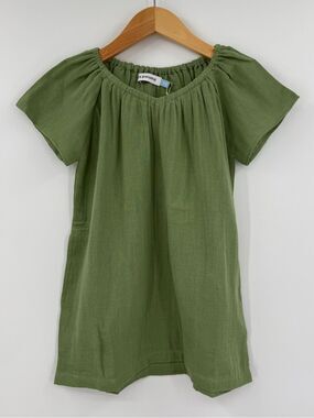 NWT La Paloma Cotton Gauze Gathered Neck Dress | Green | Girl’s 2-3Y & 6-7Y